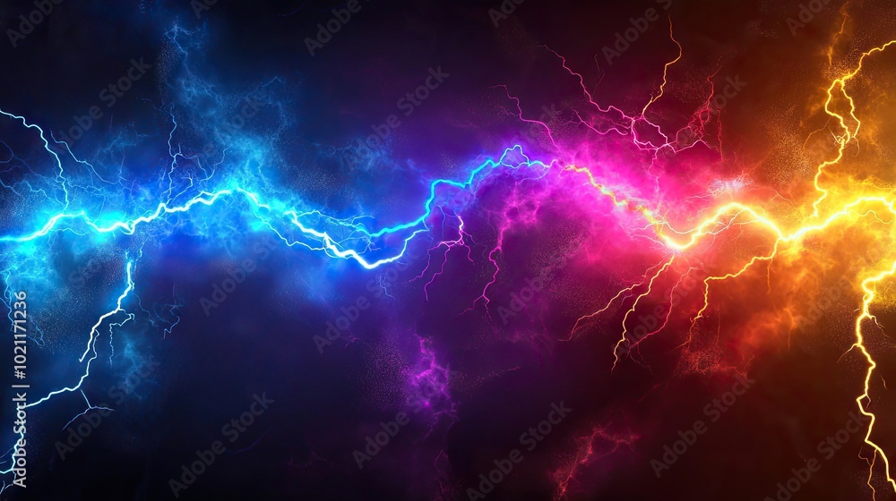 A vibrant display of electric arcs in blue, pink, and orange against a dark backdrop, creating a dynamic and energetic atmosphere. A vibrant display of electric arcs in blue, pink, and orange against a dark backdrop, creating a dynamic and energetic atmosphere.