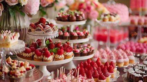 A beautifully arranged dessert table featuring a variety of sweets for a celebration