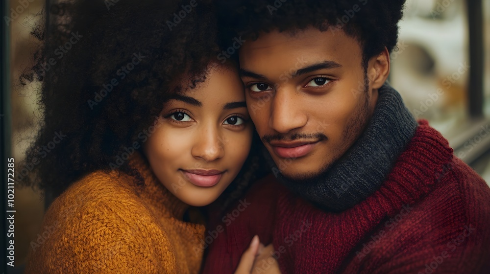Studio quality photo of a dark-skinned happy, beautiful couple on a dark background Studio quality photo of a dark-skinned happy, beautiful couple on a dark background