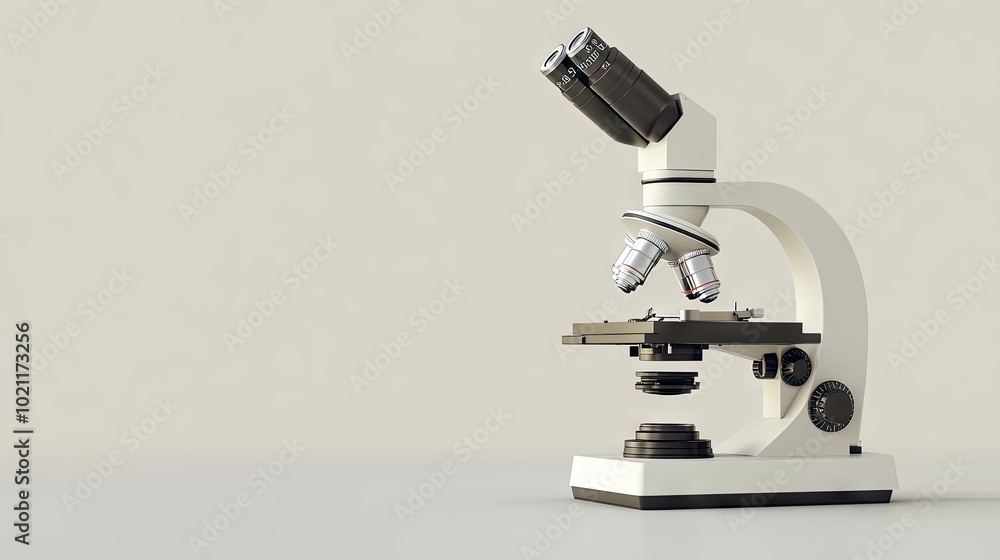 A sleek, modern laboratory microscope with dual eyepieces and precise focusing mechanism against a light background. A sleek, modern laboratory microscope with dual eyepieces and precise focusing mechanism against a light background.