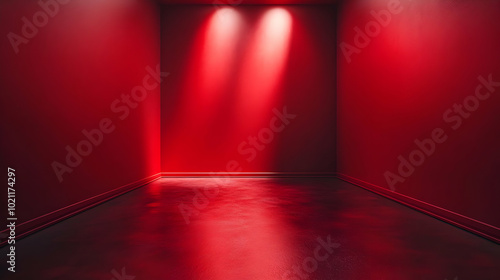 Red Room Corner with Spotlights 3D Illustration