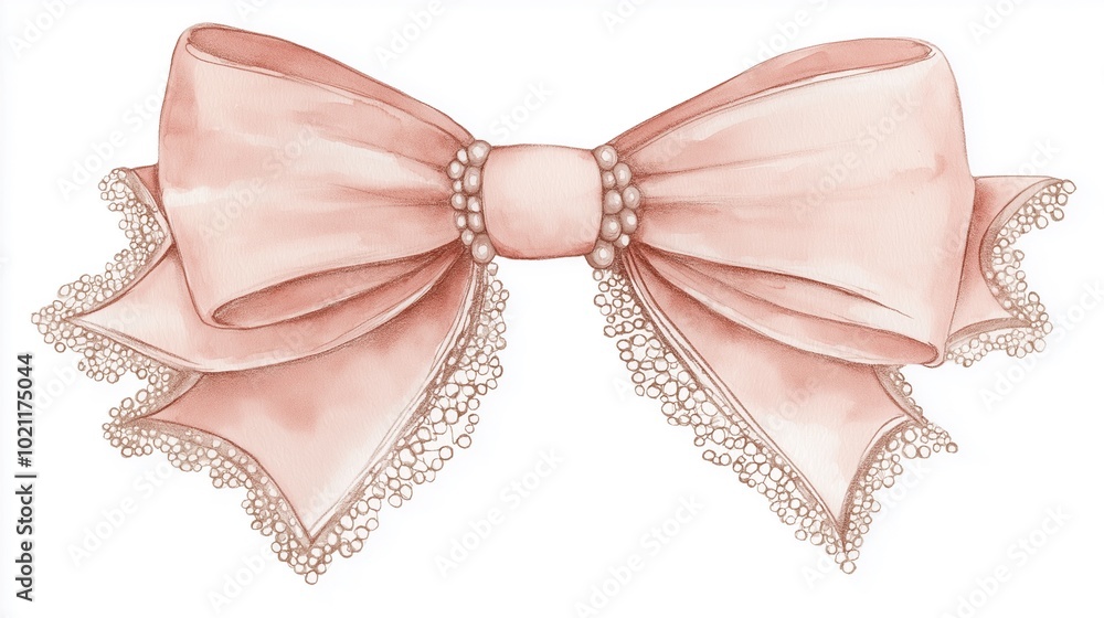 A pink ribbon with lace is drawn on a white background. The ribbon is drawn in a way that it looks like it is being tied, and it has a delicate and elegant appearance. Generative ai illustration. A pink ribbon with lace is drawn on a white background. The ribbon is drawn in a way that it looks like it is being tied, and it has a delicate and elegant appearance. Generative ai illustration.