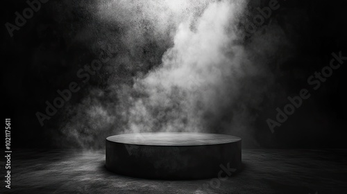 Wallpaper Mural A dark, smoky stage platform set against a shadowy background, evoking mystery and anticipation. Torontodigital.ca
