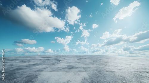 Blue Sky with White Clouds and a Concrete Floor Illustration