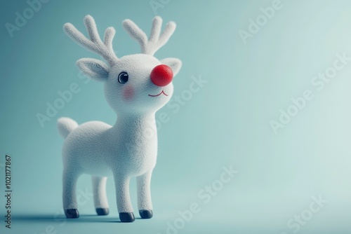 Reindeer toy with red nose Christmas background concept 3D Rendering with generative ai