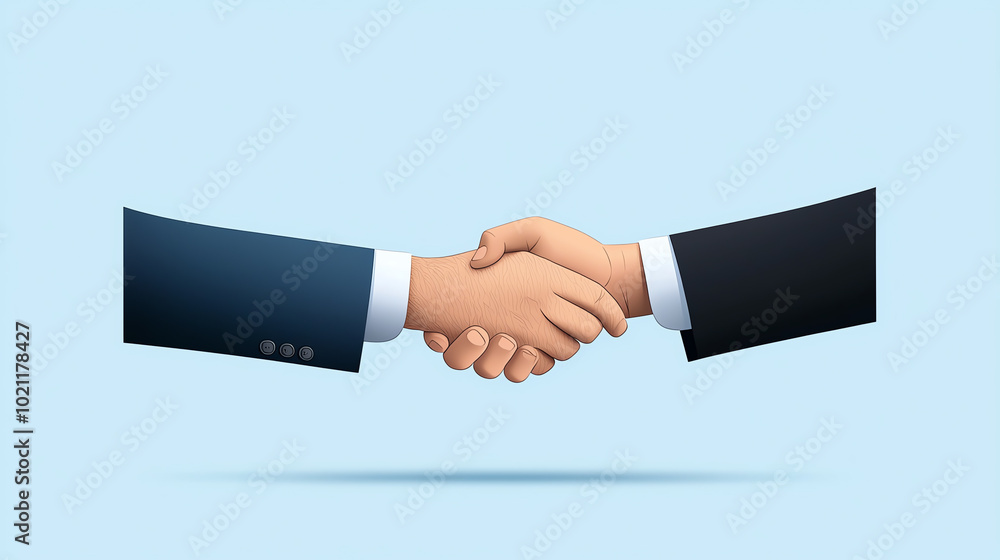Two hands shaking in a business agreement on a soft blue background, symbolizing partnership and cooperation. Two hands shaking in a business agreement on a soft blue background, symbolizing partnership and cooperation.