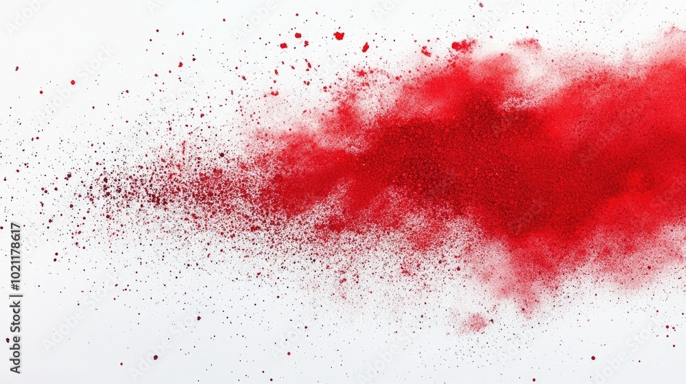 Vibrant red powder explosion against a clean white background, creating a dynamic and energetic visual impact. Vibrant red powder explosion against a clean white background, creating a dynamic and energetic visual impact.
