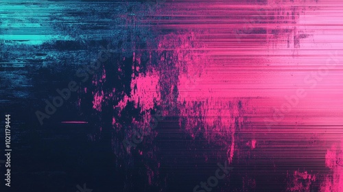 Abstract artwork featuring vibrant pink and teal streaks on a dark background.