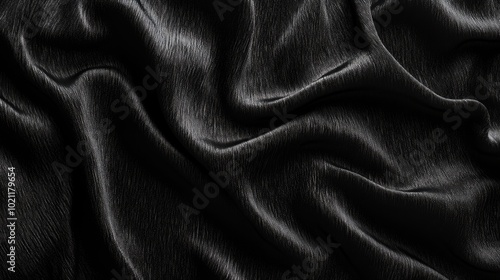 Close-up of luxurious black satin fabric, showcasing its smooth texture and elegant sheen.