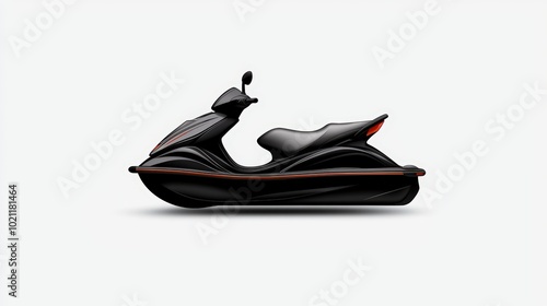 Sleek black scooter, isolated on white background.