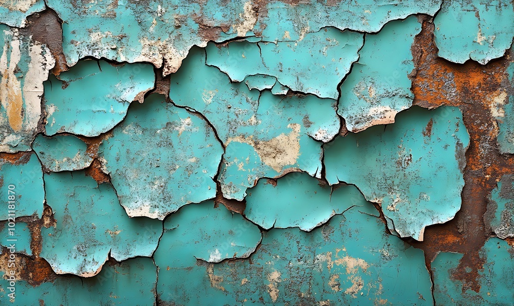 An image showcasing a distressed turquoise wall with peeling paint, revealing underlying textures and rust, creating a visually intriguing pattern. An image showcasing a distressed turquoise wall with peeling paint, revealing underlying textures and rust, creating a visually intriguing pattern.