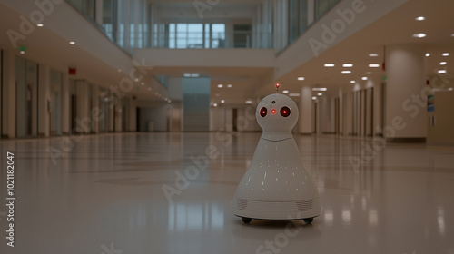 Nursing Care Robot in Hospital with Copy Space, Autonomous Service Robot Concept Supports Expert Work, Artificial Intelligence, Consulting Services and Future Robotic Healthcare. photo