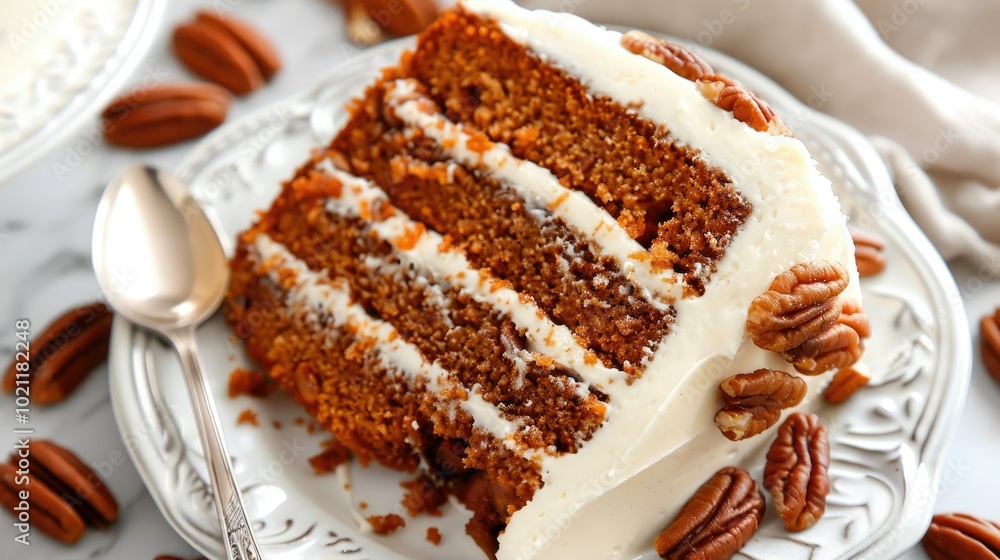 A slice of almond honey cake with layers A slice of almond honey cake with layers