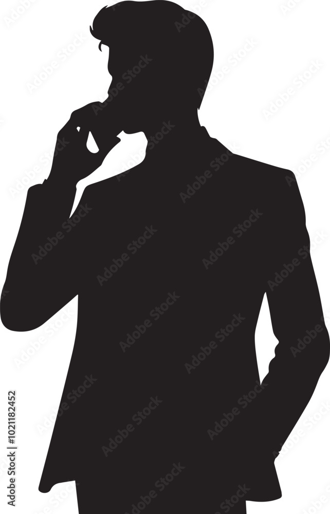 Silhouette of man thinking with hand on chin Silhouette of man thinking with hand on chin