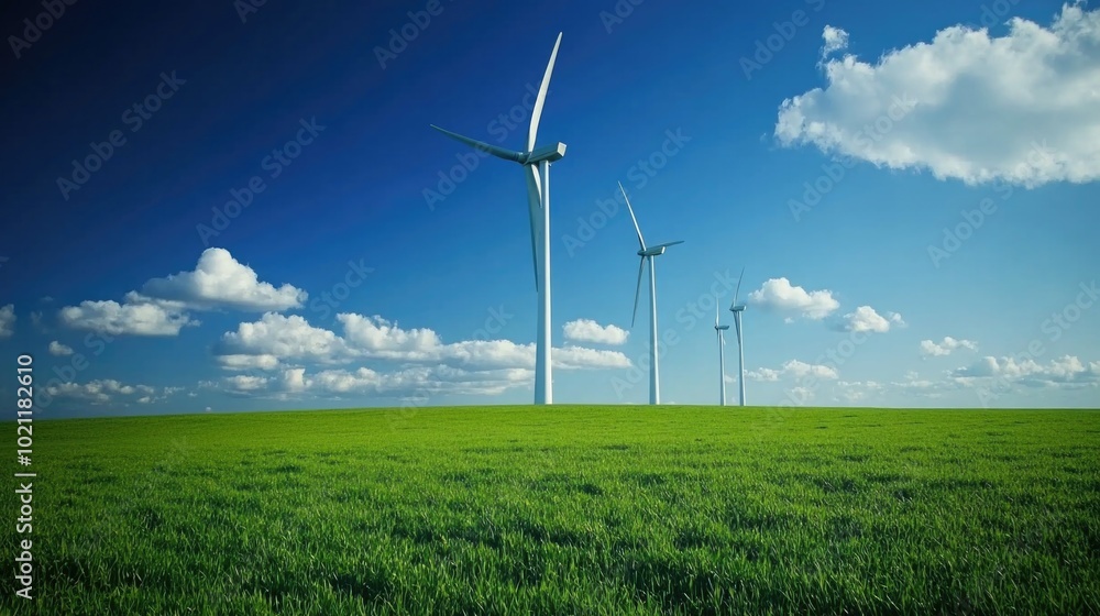 A field of green grass with wind turbines in the background A field of green grass with wind turbines in the background
