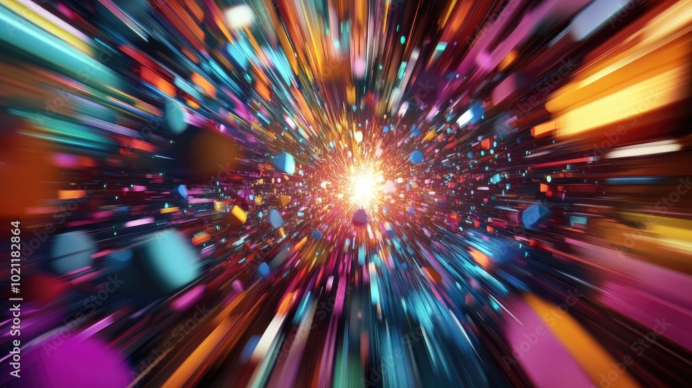 Vibrant explosion of colors radiating outward, creating a sense of dynamic movement and energy. Vibrant explosion of colors radiating outward, creating a sense of dynamic movement and energy.