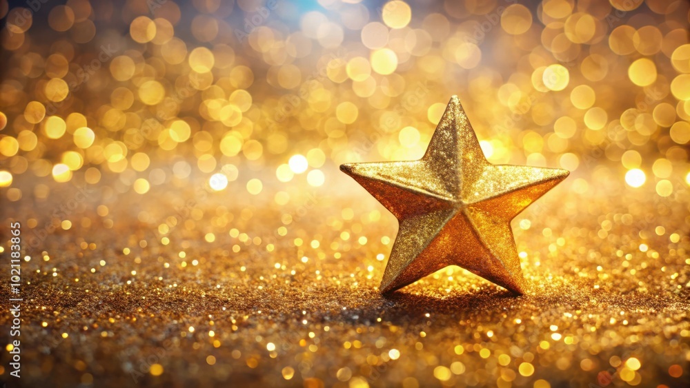 Golden star shining brightly on a sparkling glitter background for festive design Golden star shining brightly on a sparkling glitter background for festive design