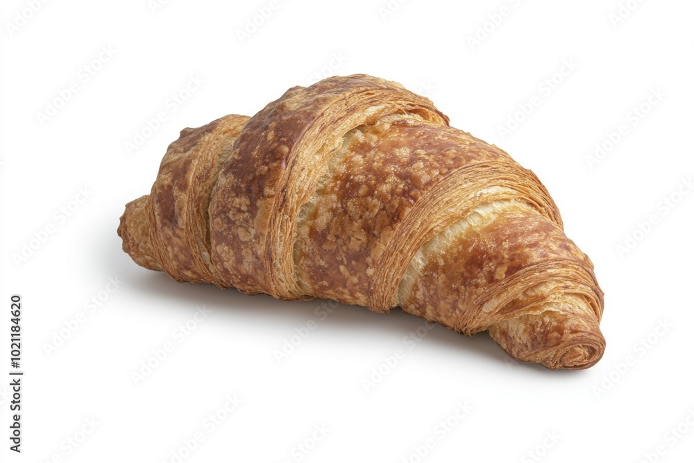 A close-up shot of a flaky croissant on a white surface A close-up shot of a flaky croissant on a white surface