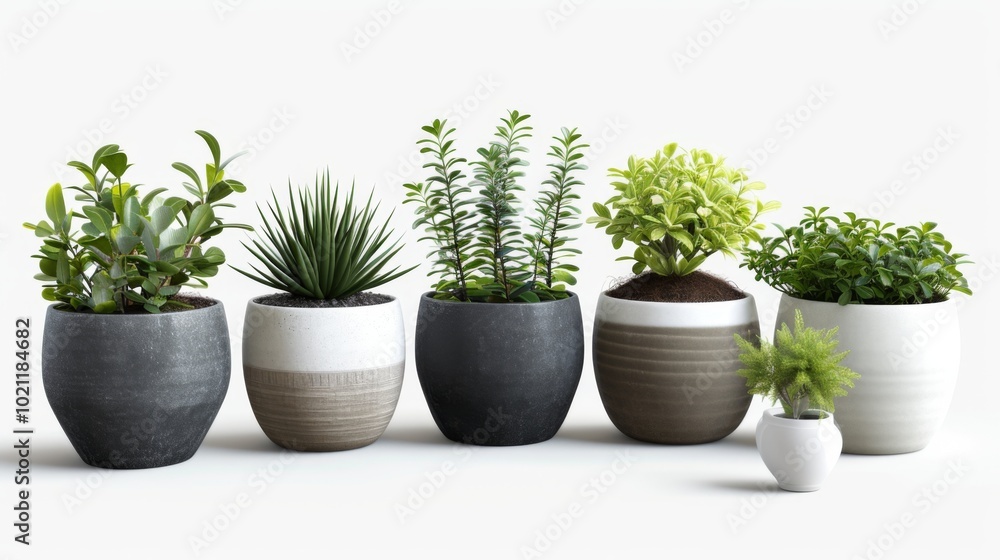 Fototapeta premium Indoor Plant Arrangement: Green and Lush Houseplants in Pots