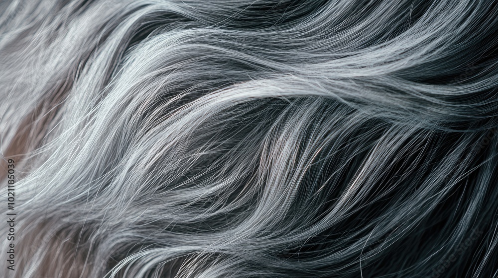 A detailed view of gray hair close-up, highlighting the health of the scalp and hair, celebrating natural aging and the beauty of gray tresses. A detailed view of gray hair close-up, highlighting the health of the scalp and hair, celebrating natural aging and the beauty of gray tresses.