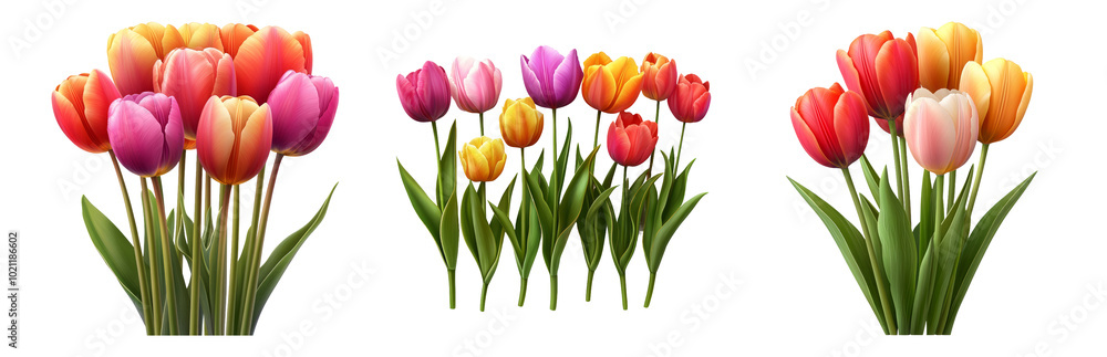 Colorful Tulips in Spring Garden Arrangement Isolated on Transparent Background Colorful Tulips in Spring Garden Arrangement Isolated on Transparent Background