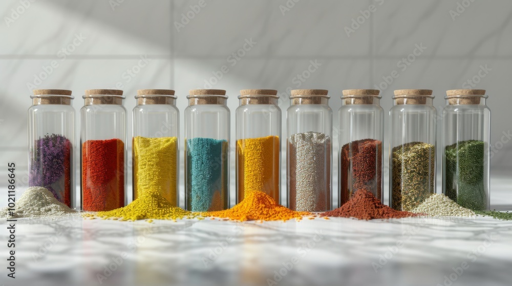 Colorful Spices in Glass Jars: A Culinary Delight Colorful Spices in Glass Jars: A Culinary Delight