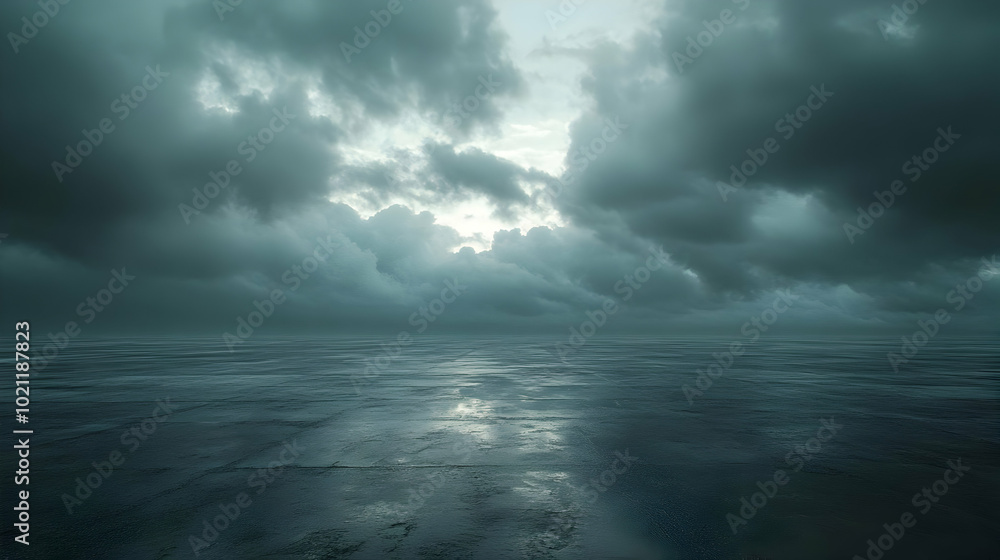 Dark Storm Clouds Above a Reflective Surface - Illustration Dark Storm Clouds Above a Reflective Surface - Illustration