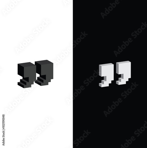 Isometric 3d pixel art quote marks vector icon 8 bit game