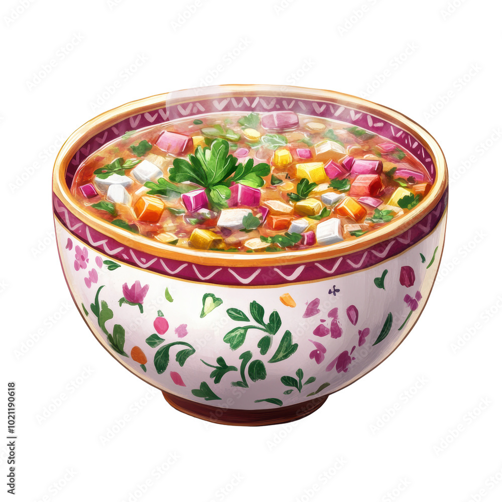 Colorful Vegetable Soup in Beautiful Bowl isolated on transparent background. Colorful Vegetable Soup in Beautiful Bowl isolated on transparent background.