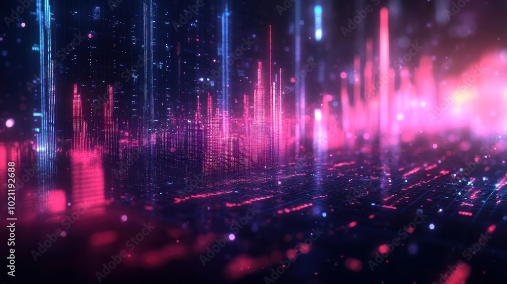 Holographic stock decline, virtual business crisis, futuristic price drop, neon digital interface Holographic stock decline, virtual business crisis, futuristic price drop, neon digital interface