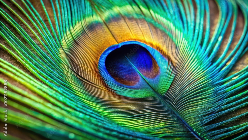 Obraz premium Close Up Peacock Feather Eye Detail in Vibrant Blue Green Colors Stock Photo