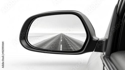 Empty Road Ahead: A Winter Road Trip View in the Side Mirror