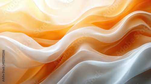 Smooth waves of delicate fabric in warm orange and soft white create a tranquil atmosphere. The interplay of colors evokes a sense of calm, perfect for backgrounds in design or art projects.