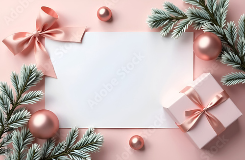 christmas and new year greeting card with empty frame for text