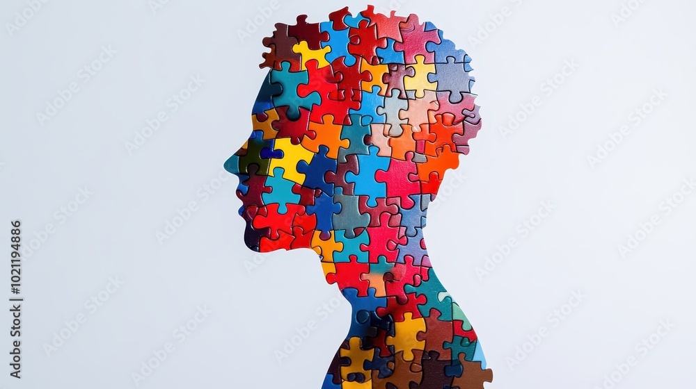 man silhouette made of colorful puzzle pieces on white background man silhouette made of colorful puzzle pieces on white background