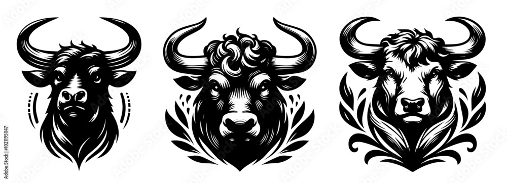 Fototapeta premium powerful black bull portraits in striking black vector design