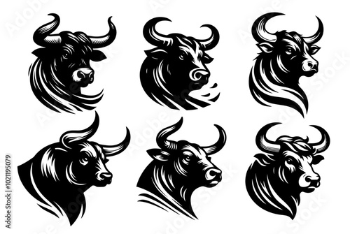 black vector portraits of powerful bulls showcasing strength and intensity