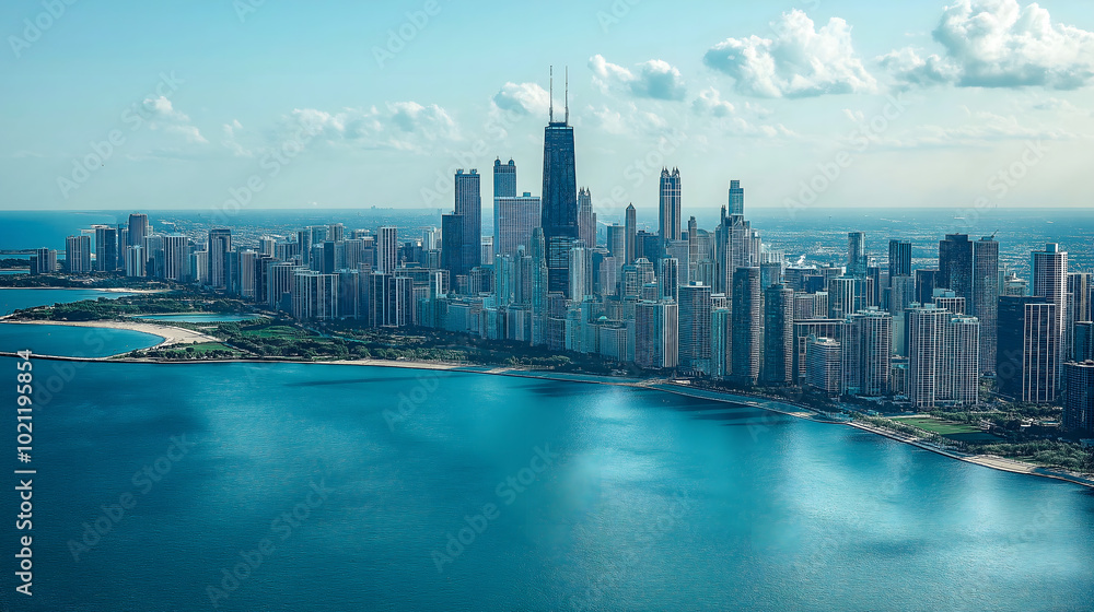 custom made wallpaper toronto digital晴朗的天空，飘动的白云，高楼林立的都市