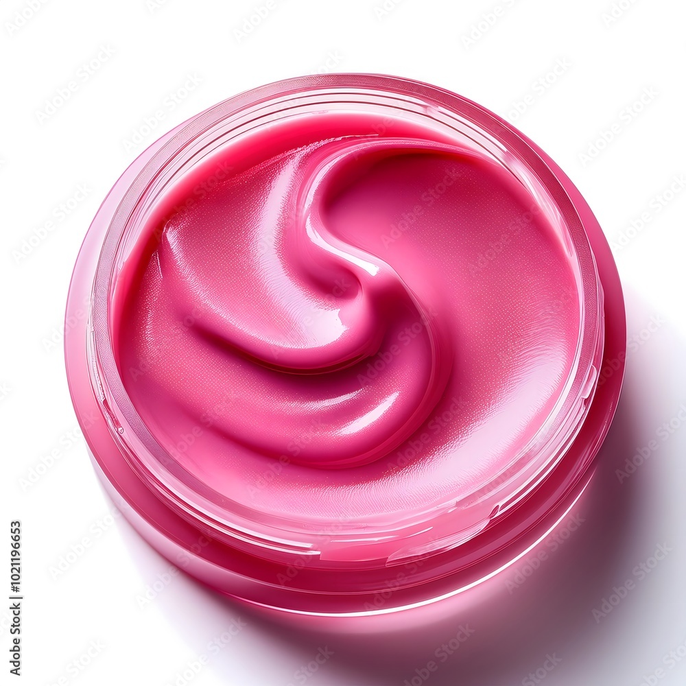 Vibrant pink lip gloss swipe on a clean white background Vibrant pink lip gloss swipe on a clean white background