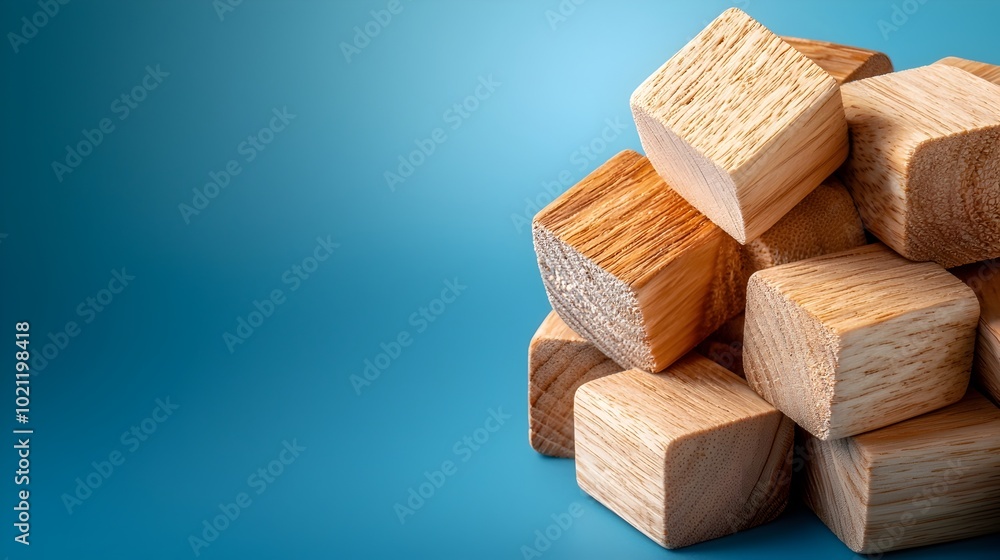 Overhead view of ornately carved wooden Thank You blocks arranged in a visually pleasing symmetrical composition against a serene pastel blue backdrop Overhead view of ornately carved wooden Thank You blocks arranged in a visually pleasing symmetrical composition against a serene pastel blue backdrop