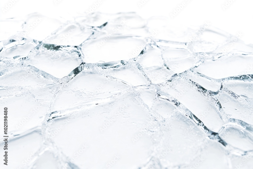 A close-up view of transparent ice on a white surface