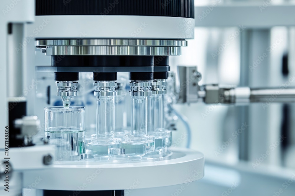 A close-up shot of a machine filled with various-sized bottles