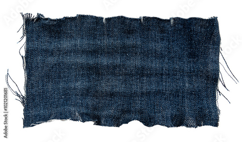 Piece of torn denim on a white background. Denim texture