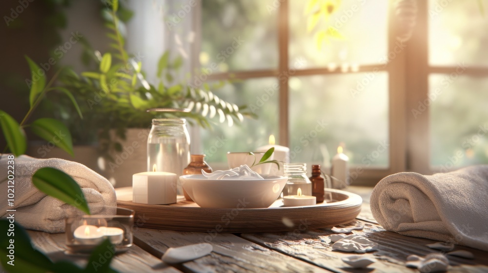 Relaxing Spa Treatment with Natural Products and Candles Relaxing Spa Treatment with Natural Products and Candles