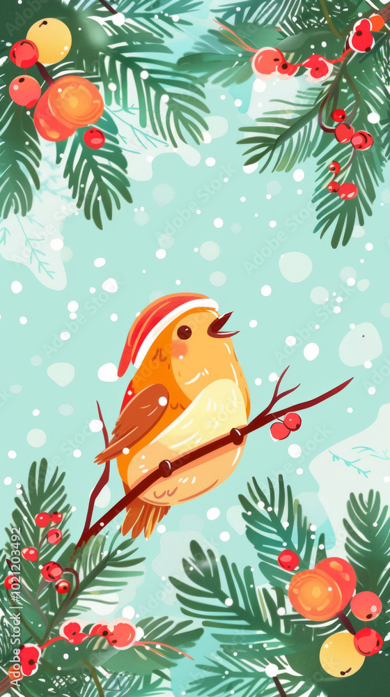 Fototapeta Christmas Tree Winter Wonderland: A Festive Vector Illustration with Snowflakes and Stars,Generated By Ai