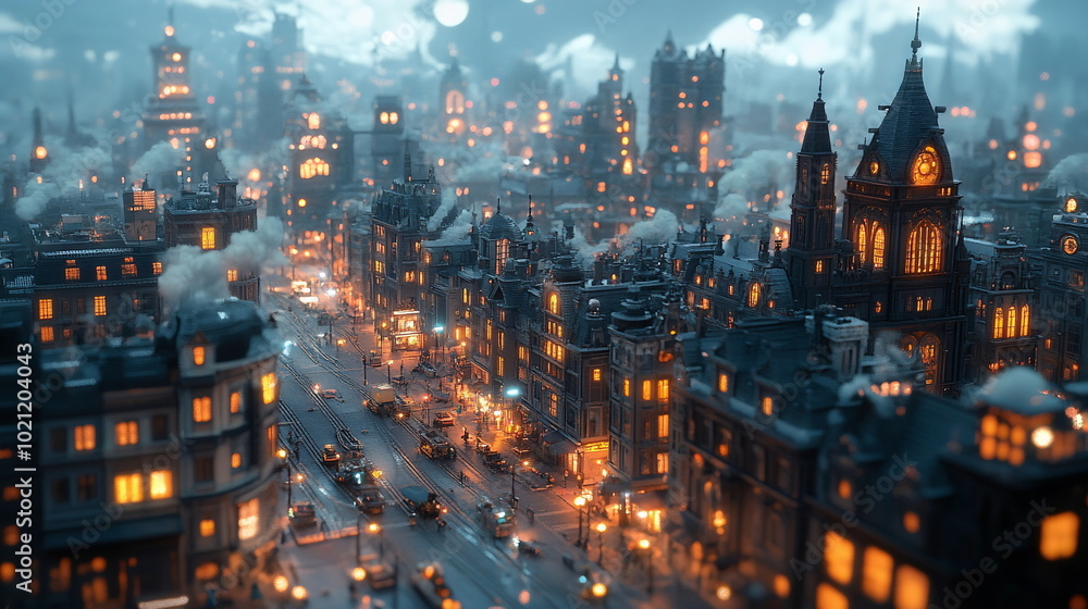 Naklejka premium Timeless City with a Blend of History, Fantasy, and Industry