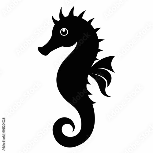 Silhouette of seahorse, sea animal, sea horse vector illustration