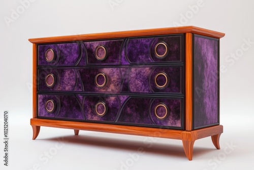 A purple and black chest of drawers on a white background photo