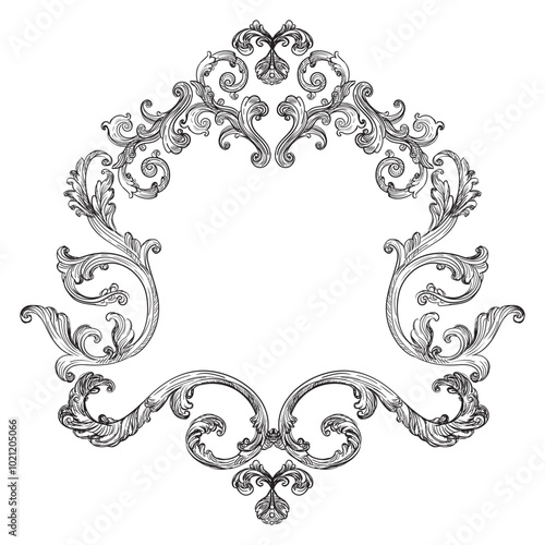 Hand drawing vintage baroque frame monochrome vector