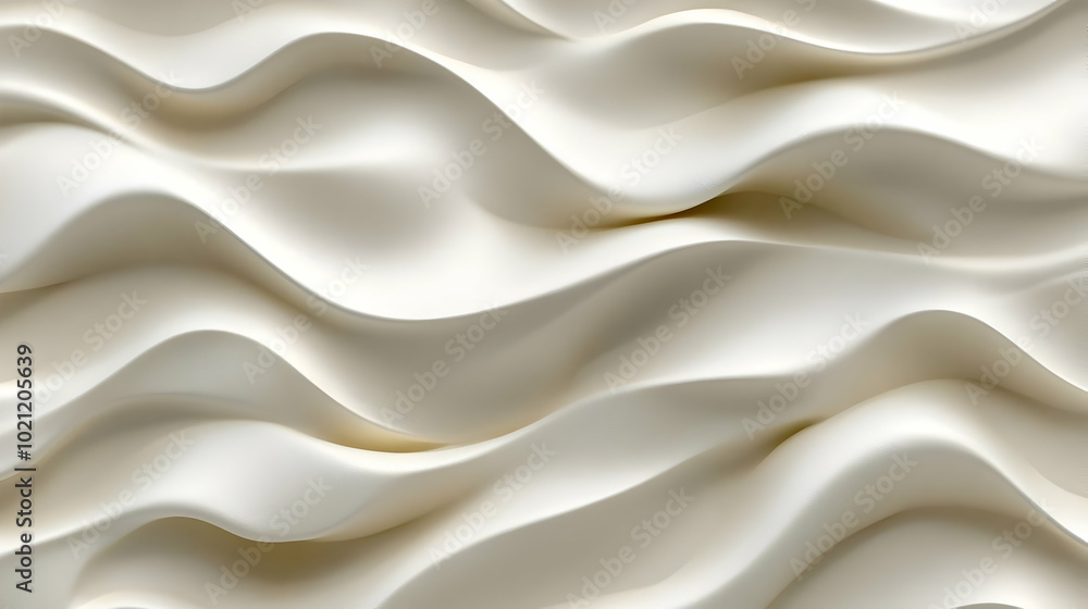 Fototapeta premium Abstract 3D Render of White Wavy Surface, Soft and Smooth, Flowing in a Continuous Pattern, Creating a Minimalist Background, Ideal for Design Projects and Presentations.